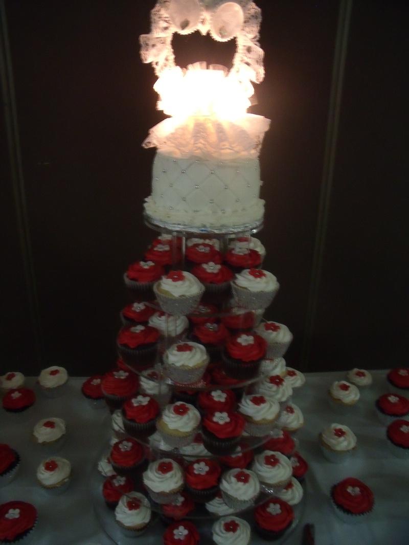 Red And White Flower Cupcake Stand