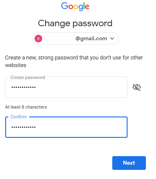 Crea la password digitando la nuova password e conferma digitando nuovamente