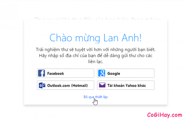 bỏ qua thiết lập nhập danh bạ yahoo