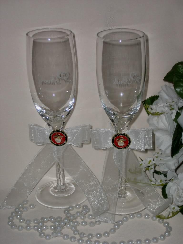 U.S. MARINE MILITARY WEDDING BRIDE & GROOM TOASTING GLASSES