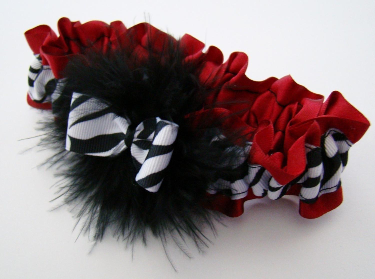 Apple Red And Black Zebra Feather Bridal Garter