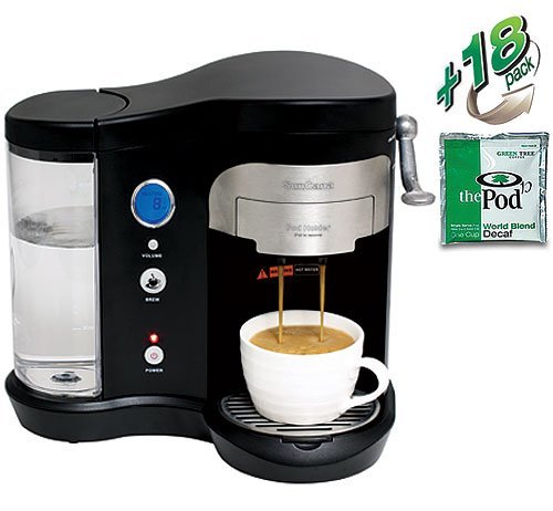 SunCafe Coffee Pod Brewer H701A - Black (includes 18 World Blend Decaf Pods)