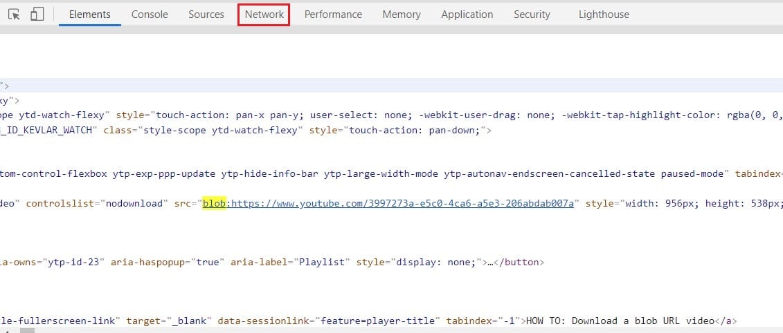 Haga clic en Red |  Cómo descargar video con URL de blob