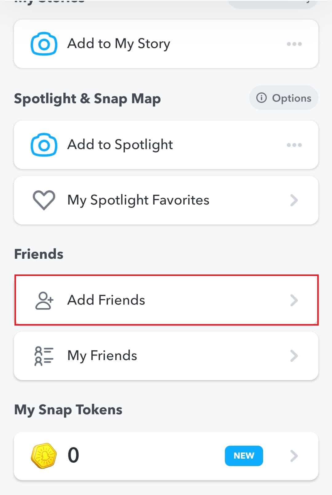 Tocca Aggiungi amici |  Snapchat non caricherà snap o storie