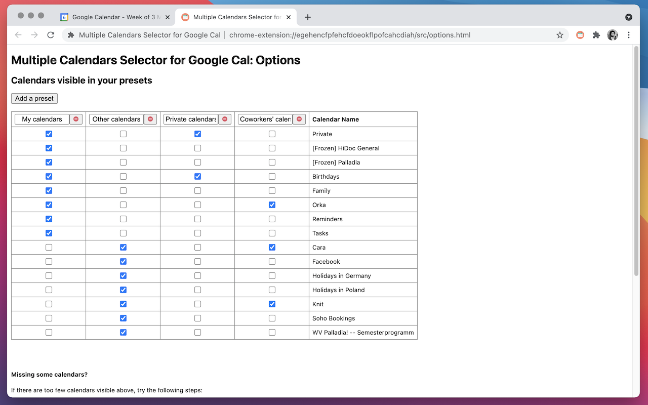 Multiple Calendars Selector for Google Cal Preview image 3