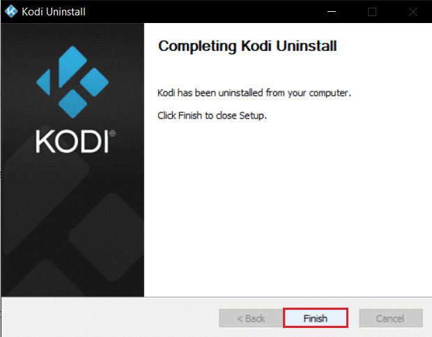 在 Kodi 卸载向导中单击完成