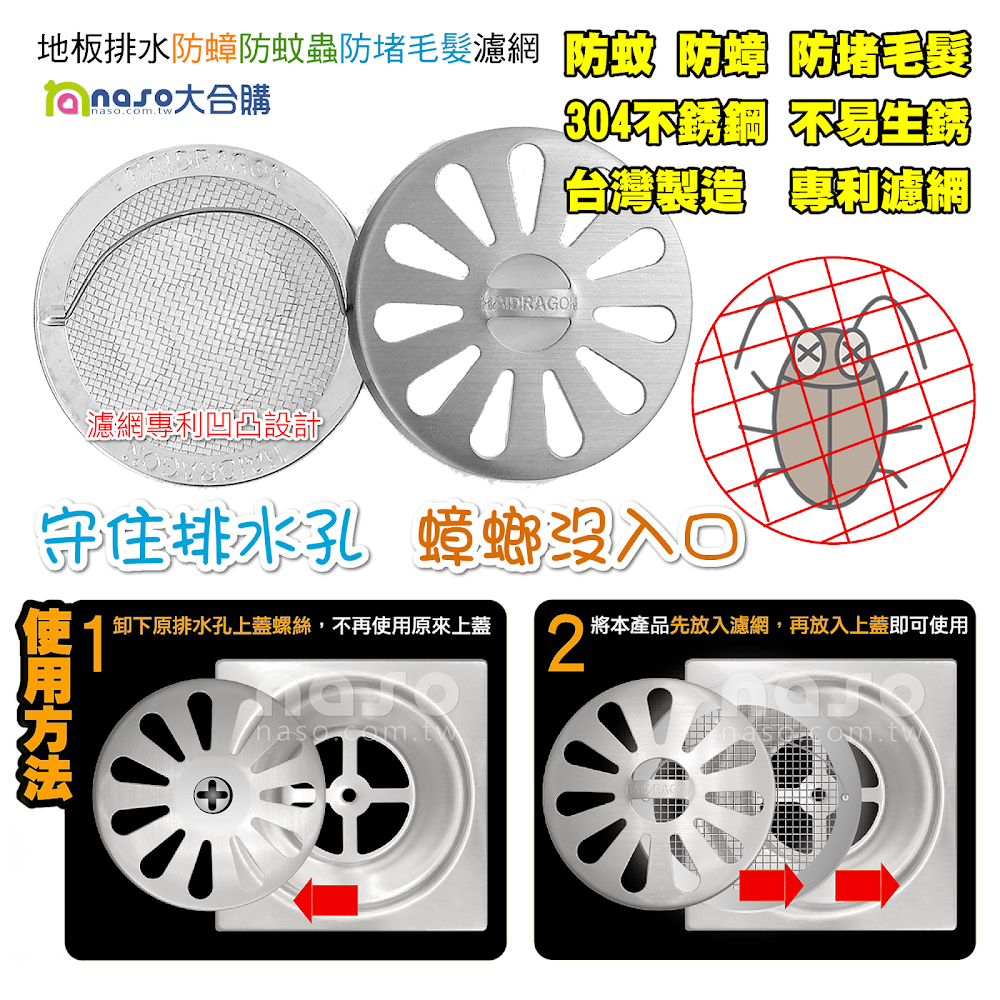 地板排水防蟑防蚊蟲防堵毛髮濾網組