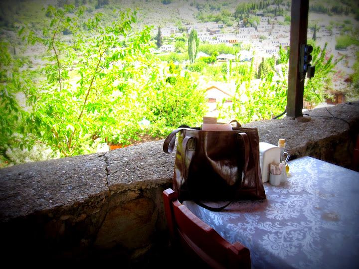 My Maxwell Scott bag enjoying the view in Sirince, Turkey