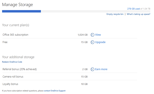 Les options de gestion du stockage disponibles pour OneDrive