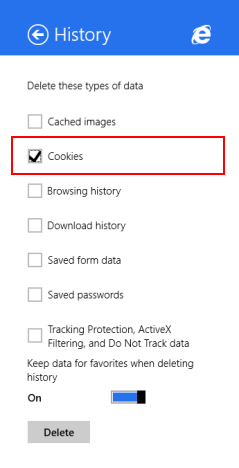 Internet Explorer, Windows 8.1, แอพ, ลบ, ประวัติการท่องเว็บ, ข้อมูล