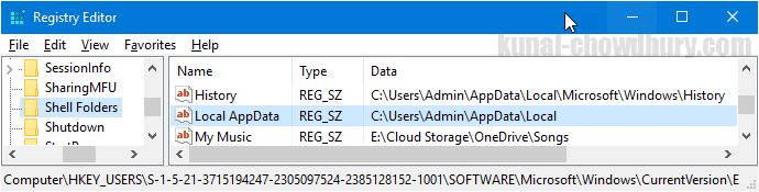 Registry Path to retrieve users AppData directory (www.kunal-chowdhury.com) Registry Path to retrieve users AppData directory (www.kunal-chowdhury.com)