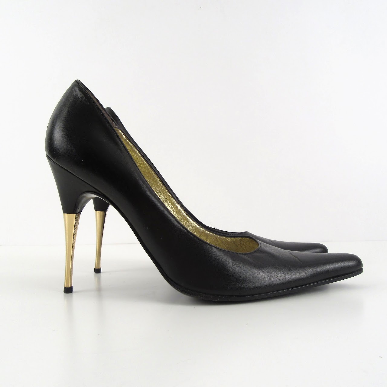 Dolce & Gabbanna Gold Stilletto Pointy Toe Leather Pump