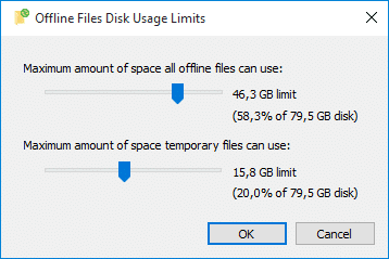 Trascina il dispositivo di scorrimento in File offline Limiti di utilizzo del disco per impostare il limite richiesto