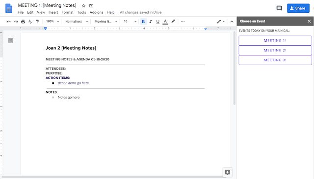 Screenshot of Better Meeting Notes for Google Workspace