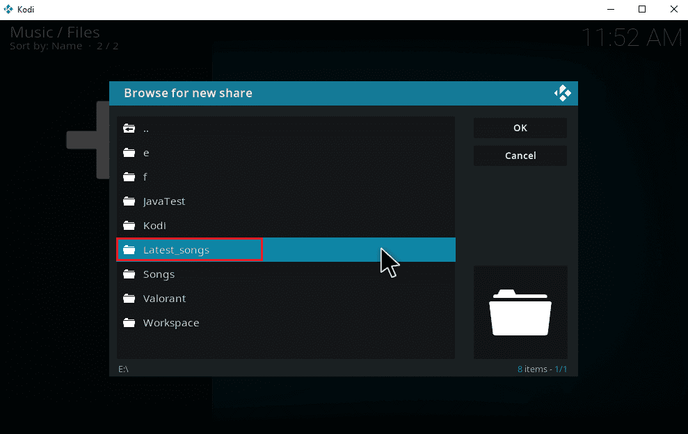 เลือกโฟลเดอร์ที่ต้องการ  วิธีดาวน์โหลดเพลงลง Kodi