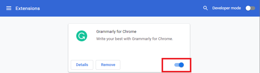 สุดท้าย ปิดส่วนขยายที่คุณต้องการปิดใช้งาน  วิธีแก้ไข Crunchyroll ไม่ทำงานบน Chrome