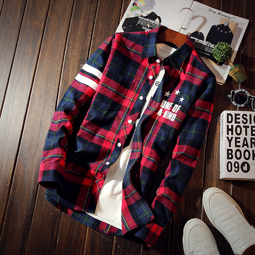 Title 2, Mens Plaid Shirt Long-sleeved Casual Shirt Jac...