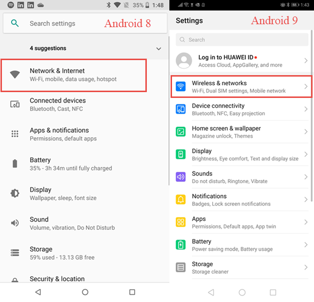 La aplicación Configuración en Android