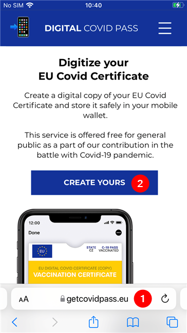 Gebruik Safari om naar getcovidpass.eu te gaan