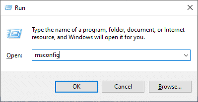 หลังจากป้อนคำสั่งต่อไปนี้ในกล่องข้อความ Run msconfig ให้คลิกปุ่ม OK