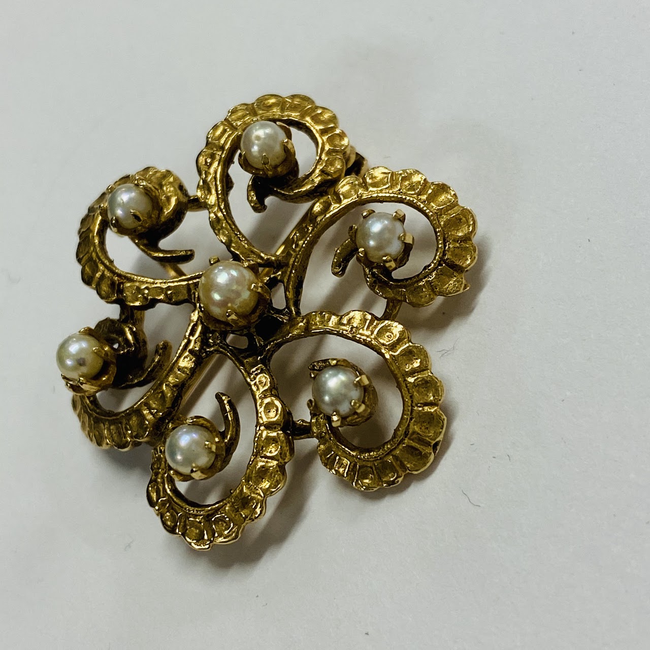 14K Gold and Pearl Brooch