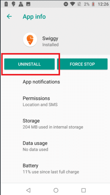 Toca Desinstalar.  Arreglar ventana emergente de virus en Android