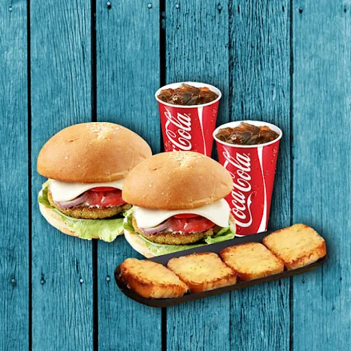 1 Cheese Garlic Bread (4pcs.) + 2 Classic Burgers + 2 Coke [250 Ml]