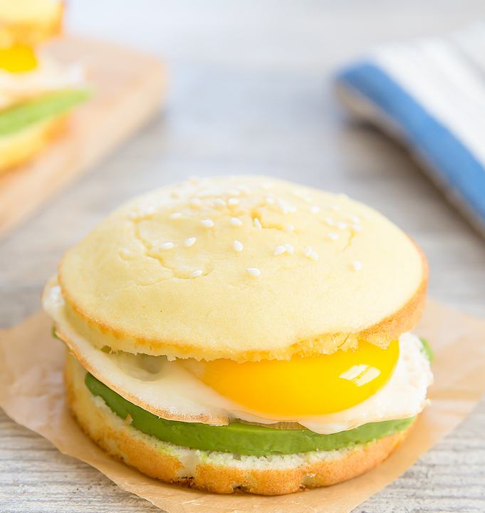 close-up of sandwich with a low carb bread bun