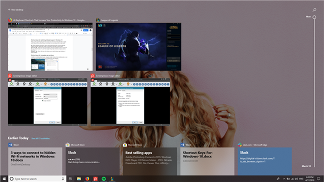 Vue des tâches à partir de Windows 10