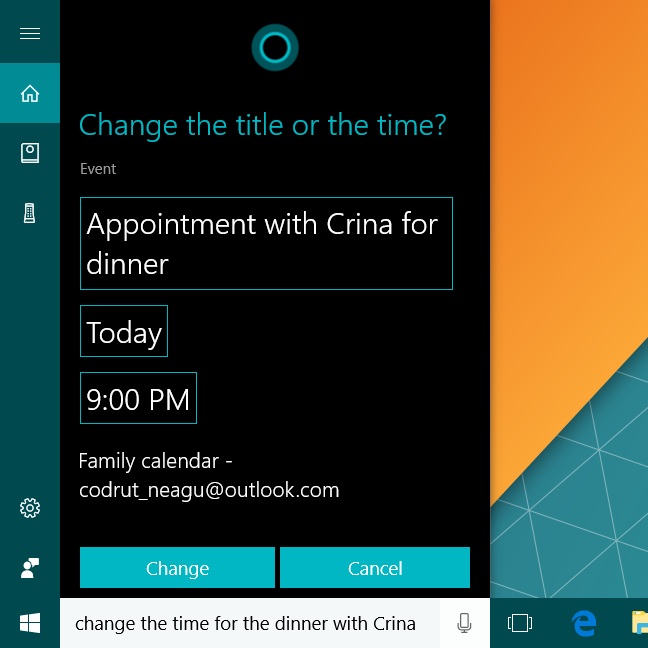 Cortana, Windows 10, calendrier