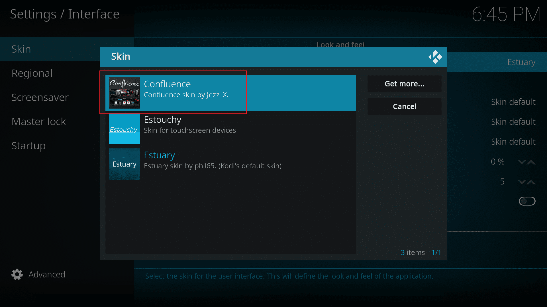 haga clic en la máscara de confluencia para activarla en la aplicación Kodi