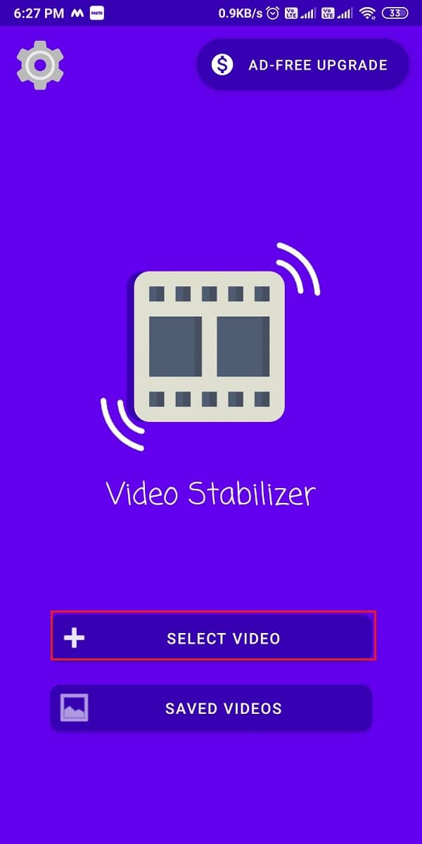 Start de app op uw apparaat en tik op 'Video selecteren' |  Hoe video's op een Android-telefoon te stabiliseren?