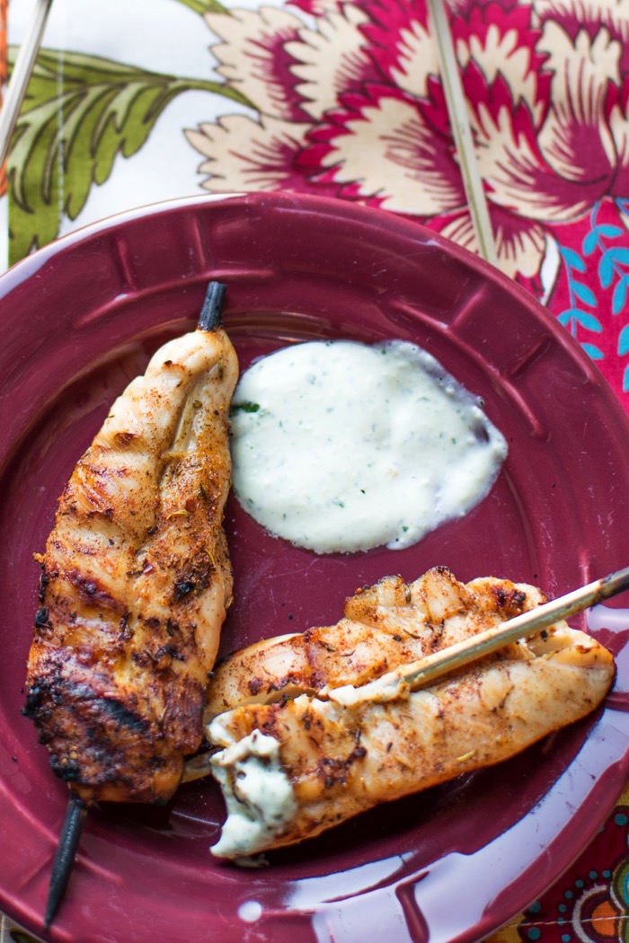 Jerk Chicken Skewers with Aioli Sauce as an easy appetizer Jerk Chicken Skewers with Aioli Sauce as an easy appetizer
