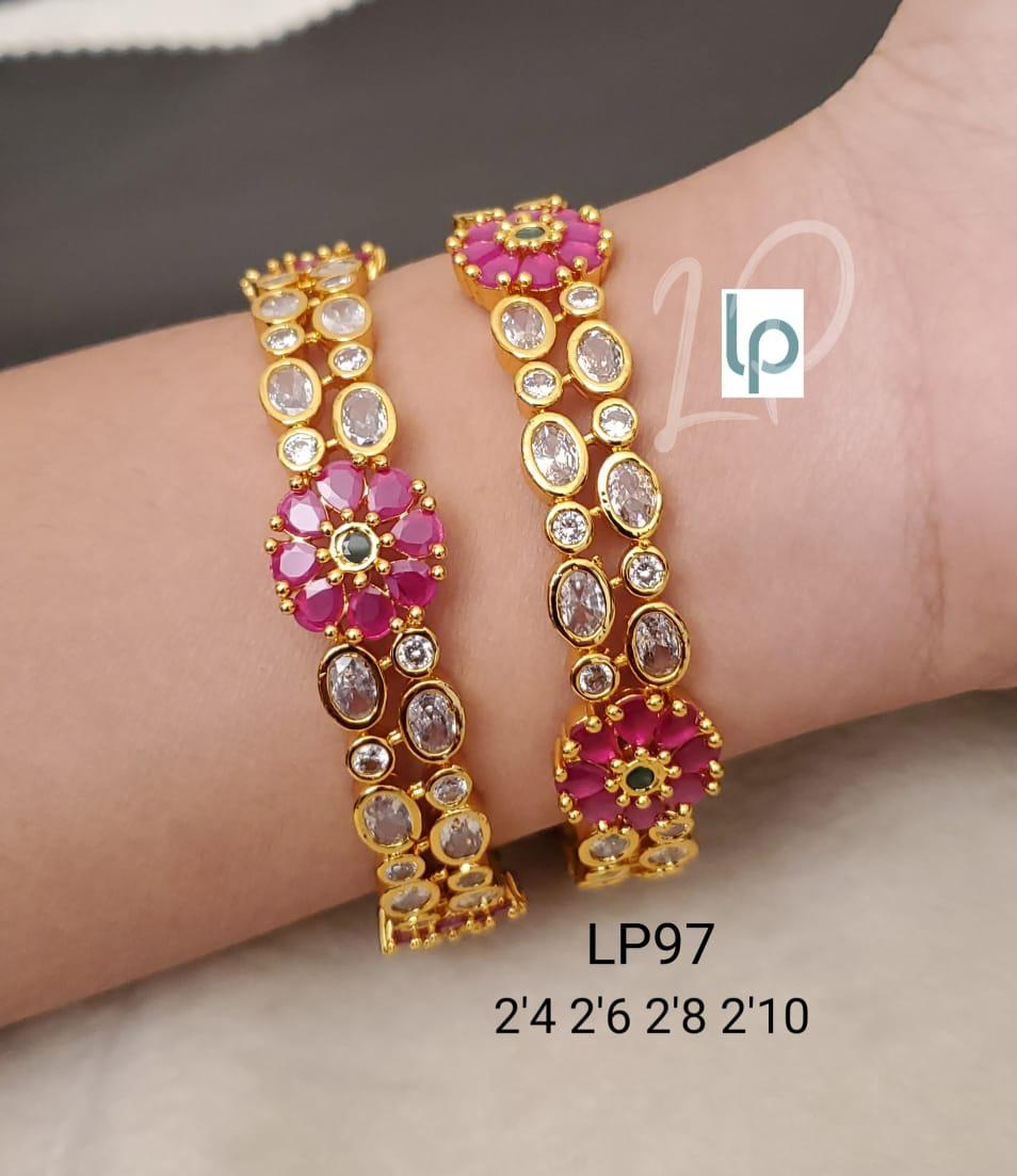 Latest gold finish cz stones bangles collection with price details 🤩