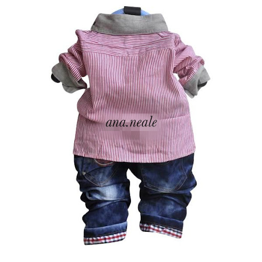 Denim Baby Boy Outfit Tuxedo Jacket Jeans Stripe Shirt Waistcoat Trousers Boys