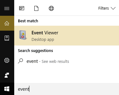 zoek naar Event Viewer en klik erop