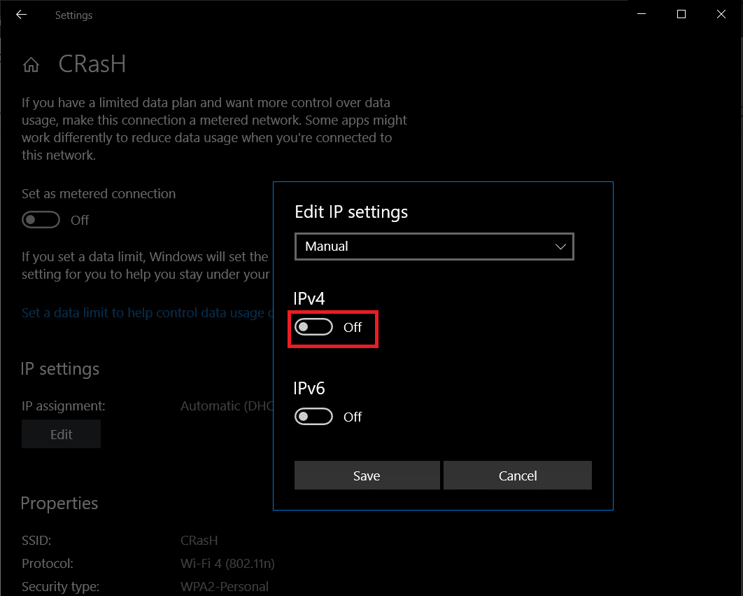 Schakel nu de IPv4-schakelaar in door op het pictogram te klikken