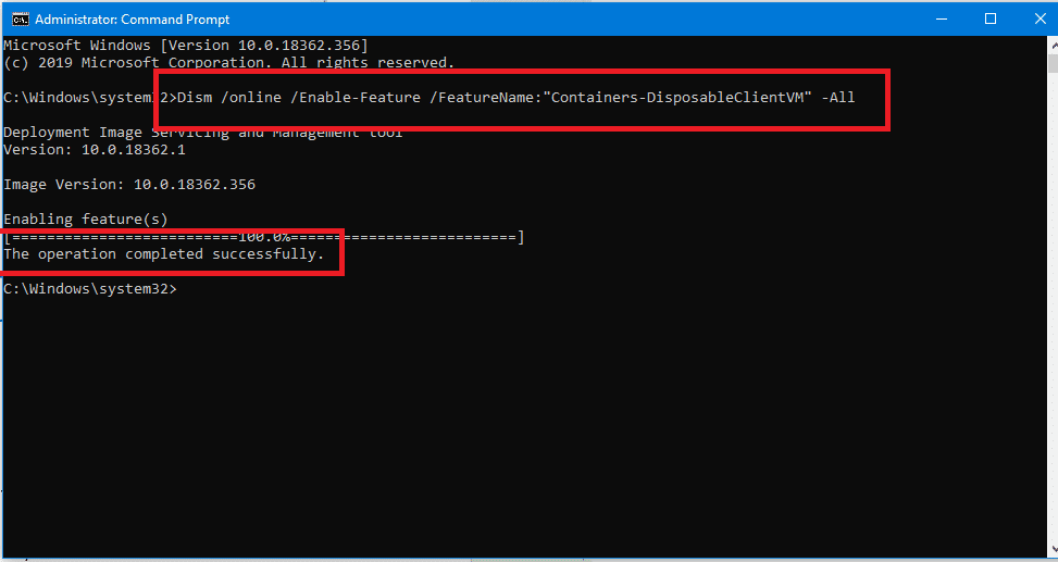 Dism online Enable-Feature FeatureNameContainers-DisposableClientVM -All |  Habilitar o deshabilitar el Sandbox de Windows 10