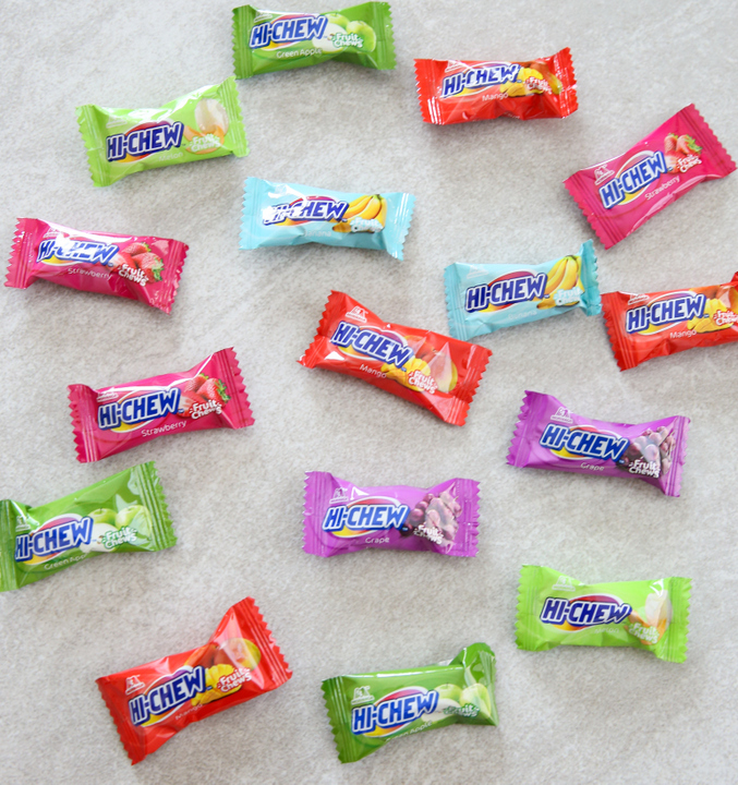 overhead photo of small packages of candy