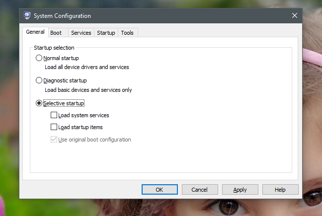 Configuración del sistema, msconfig, Windows