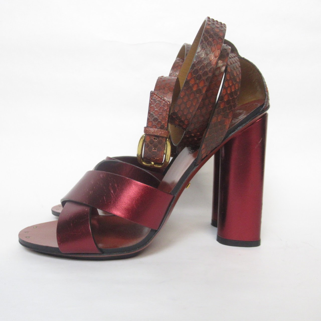 Gucci Python and Metallic Red Ankle-Wrap Sandals