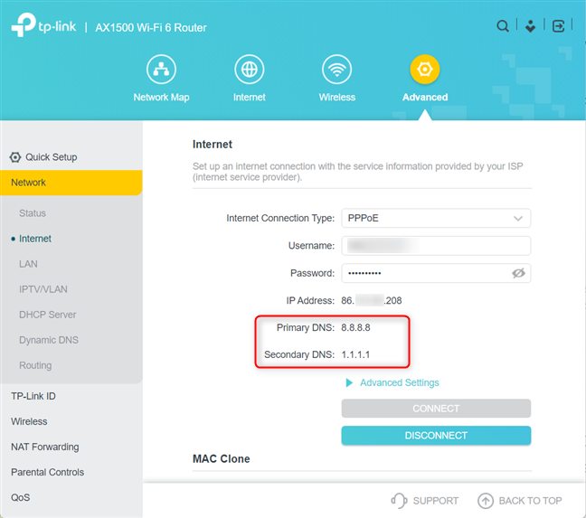 Il router TP-Link utilizza le nuove impostazioni DNS