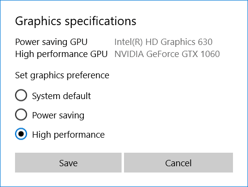 Sélectionnez Haute performance et cliquez sur Enregistrer