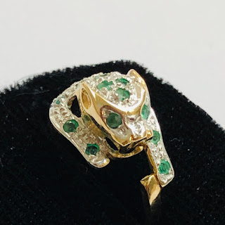 14K Gold and Green Stone Panther Ring