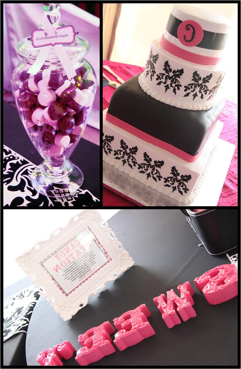 Pink and black damask wedding