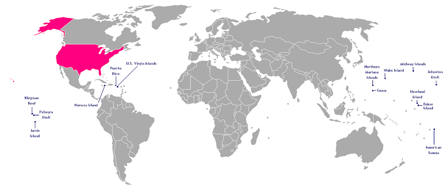 Locations of the insular areas of the
                        United States