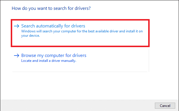 A continuación, haga clic en Buscar controladores automáticamente para localizar e instalar el mejor controlador disponible.  Arreglar ERR_CONNECTION_RESET en Chrome Windows 10