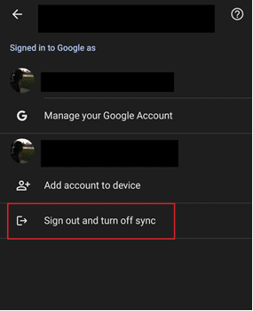 Afmelden en de synchronisatieoptie uitschakelen gemarkeerd.  Hoe Google-account uit Chrome te verwijderen