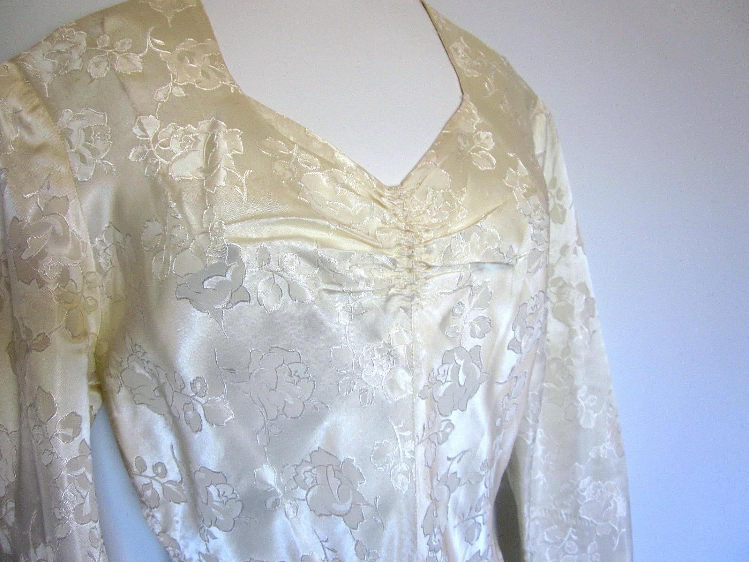 1940s Wedding Dress : THE ONE elegant satin brocade gown