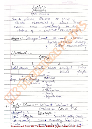 Epilepsy Pathophysiology 2nd Semester B.Pharmacy Lecture Notes,BP204T Pathophysiology,BPharmacy,Handwritten Notes,Important Exam Notes,BPharm 2nd Semester,